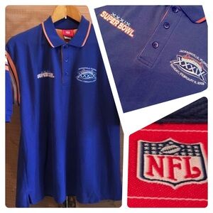 Super Bowl NFL polo shirt XXXIX 39 2005 blue short sleeve Patriot Eagle football